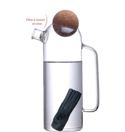 Carafe filtrante : Carafe 1L + Charbon végétal binchotan bio